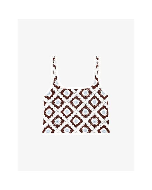 Maje White Floral Square-Neck Crochet Top