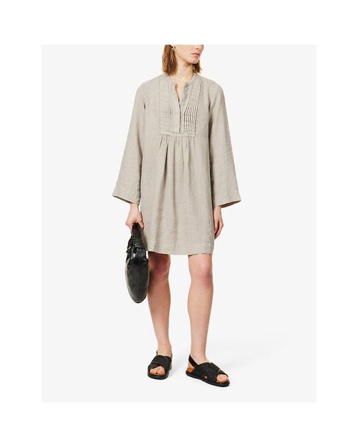 James Perse Natural Pleated-panel Relaxed-fit Linen Mini Dres