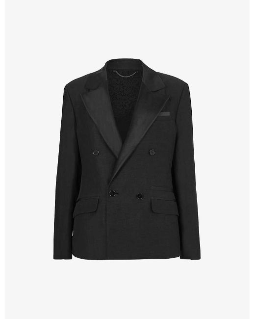 AllSaints Black Eve Double-breasted Relaxed-fit Linen-blend Blazer