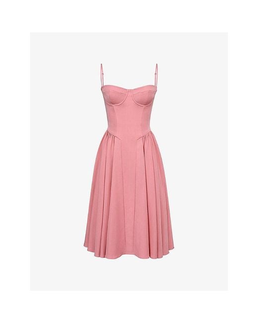 House Of Cb Pink Samaria Corseted Woven Midi Dress