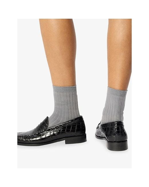Whistles Gray Classic Ribbed Cotton-Blend Socks