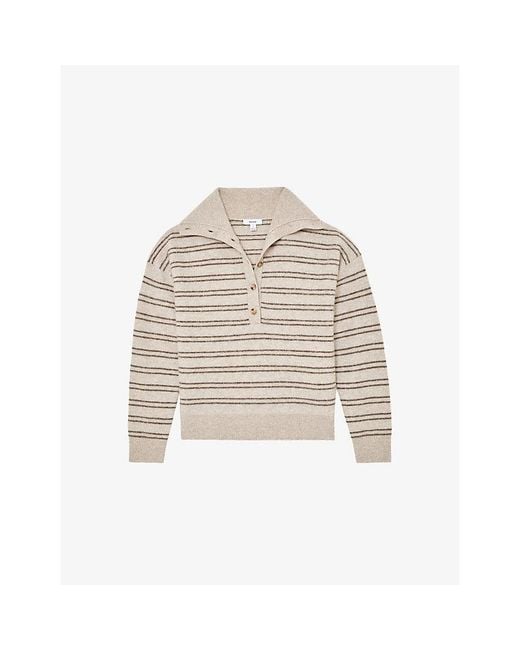 Reiss Natural Evana Striped Wool And Cashmere-Blend Jumper