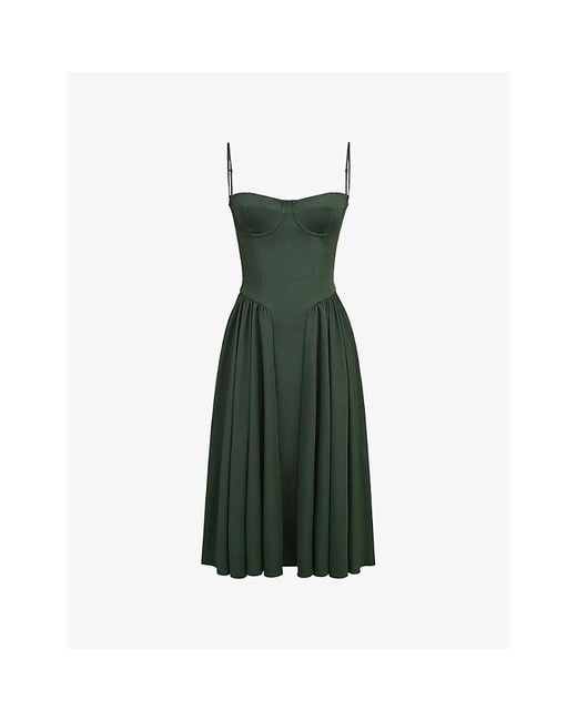 House Of Cb Green Samaria Corseted Woven Midi Dress