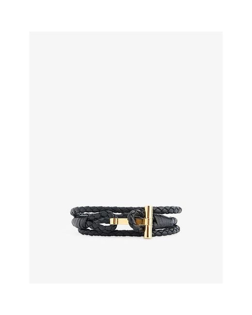Tom Ford Black Braided Leather Bracelet for men