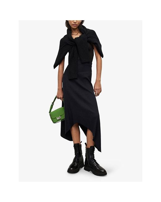 AllSaints Black Gia Ribbed Stretch-cotton Midi Skirt