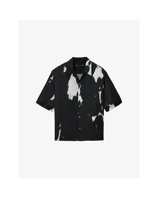 AllSaints Black Templar Graphic-Print Short-Sleeve Woven Shirt for men
