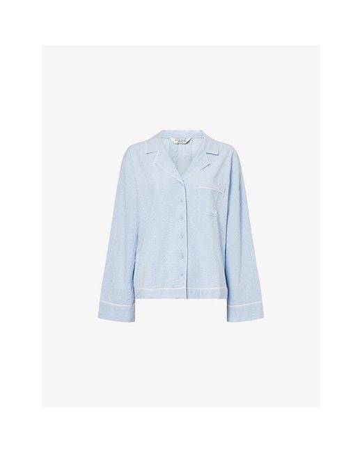 Lounge Underwear Blue Textured Cotton Pyjama Shirt