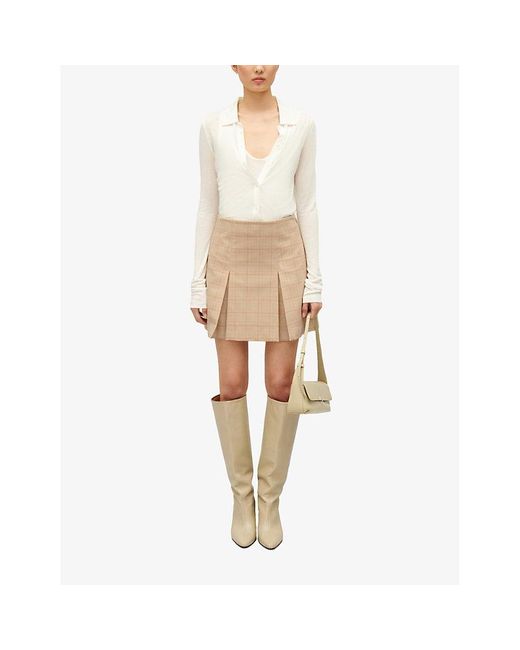 Claudie Pierlot Natural Sarah Check-print Wool-blend Mini Skirt