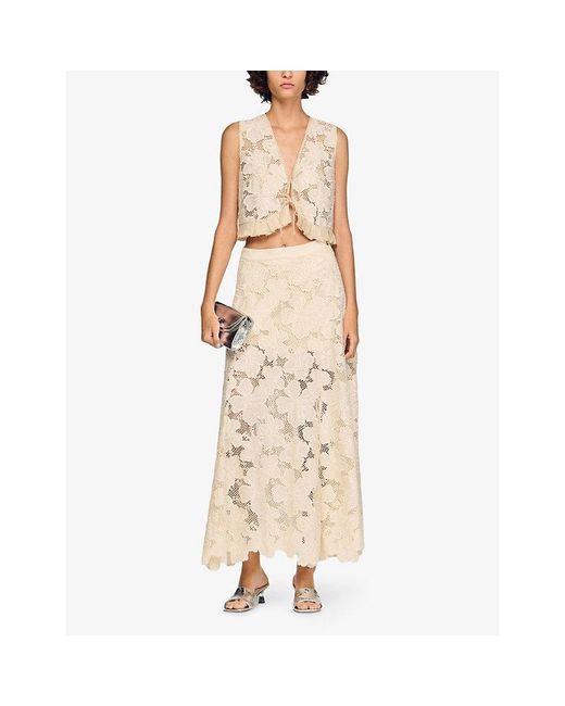 Sandro Natural Floral Lace Maxi Skirt