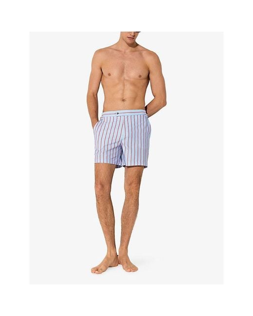 Reiss Blue Presley Pinstripe Stretch-Woven Swim Shorts for men