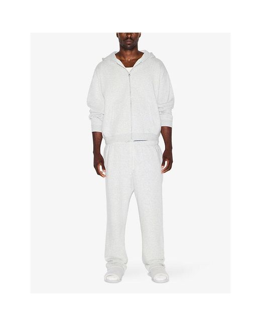 Skims White Fleece Lounge Relaxed-Fit Cotton-Blend Hoody for men
