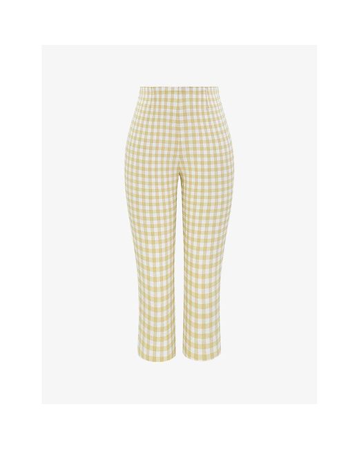 House Of Cb Yellow Carella Gingham-Print High-Rise Stretch-Woven Capri Trousers