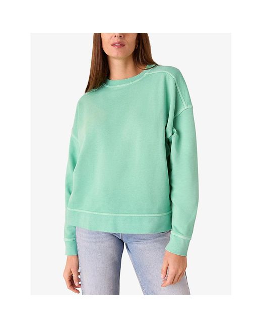 Whistles Contrast-Stitch Relaxed-Fit Cotton Sweatshirt in Green
