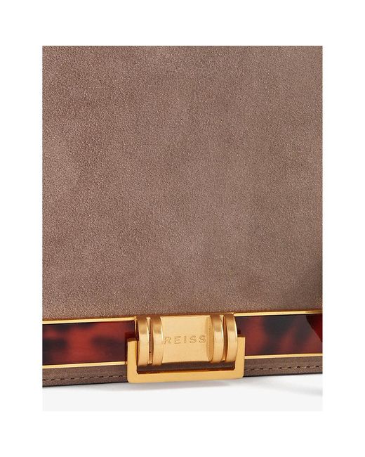 Reiss Brown Lexington Brand-engraved Suede Shoulder Bag