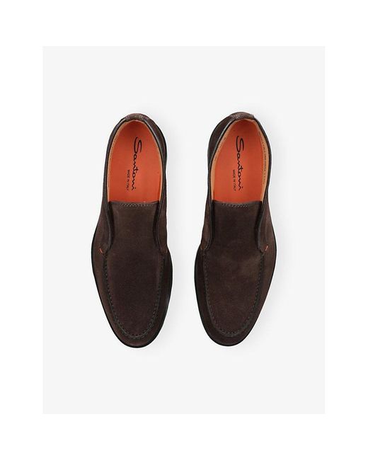 Santoni Brown Detroit Rocca Suede Loafers for men