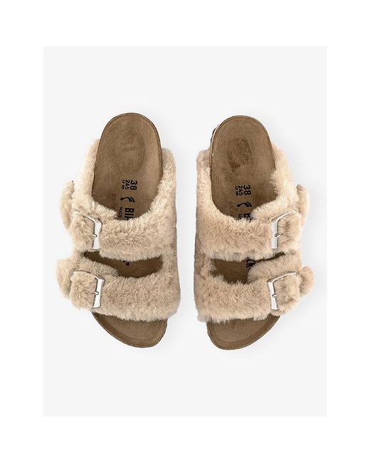 Birkenstock Natural Arizona Suede And Shearling Sandals