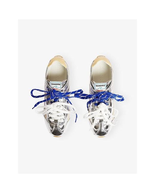Sandro White Metallic Leather Trainers