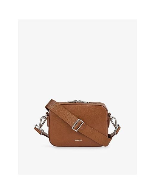 Sandro Brown Logo-Embossed Leather Shoulder Bag for men