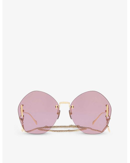 Gucci Pink GG1203S Round-frame Metal Sunglasses