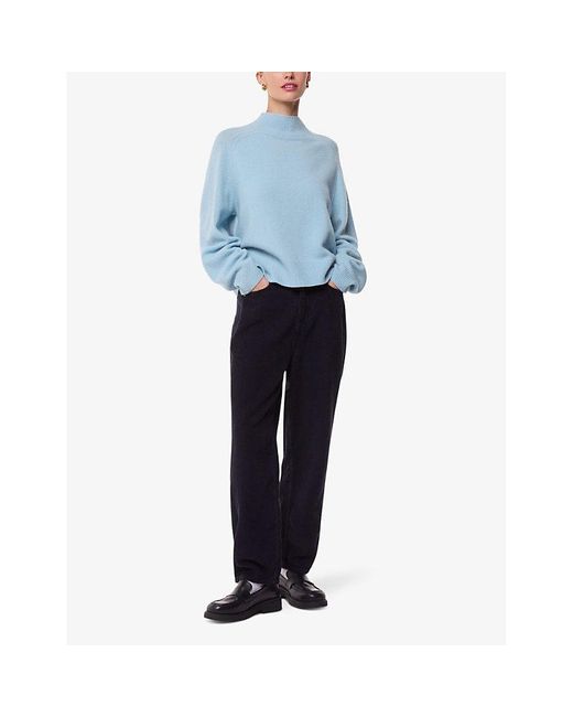 Whistles Blue Funnel-Neck Relaxed-Fit Wool Jumper