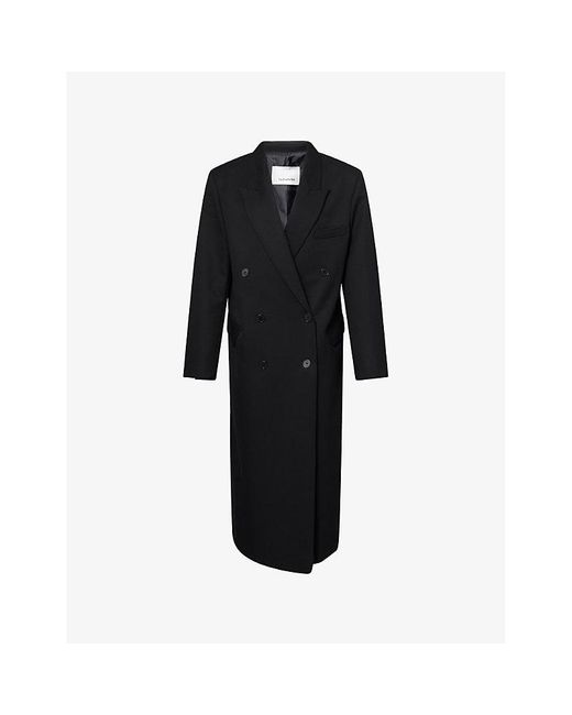 Frankie Shop Black Jane Double-Breasted Woven Long Coat