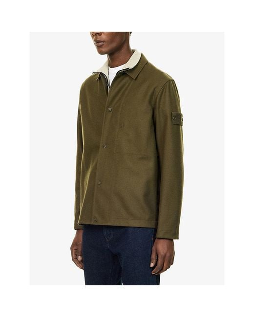 Stone Island Green Ghost Flannel Wool-Blend Shirt for men