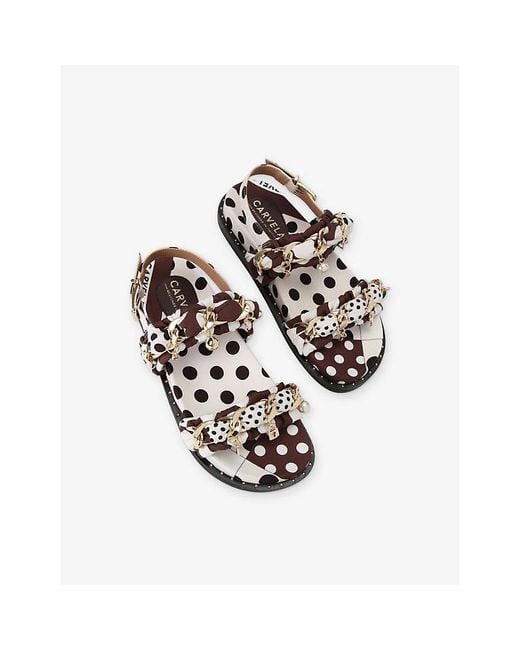 Carvela Kurt Geiger White Polka Slingback Woven Sandals
