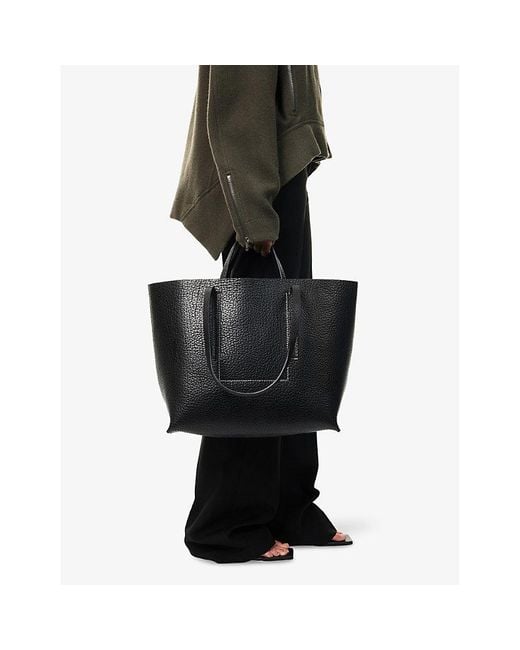 Rick Owens Black Contrast-Stitch Leather Shopper Bag