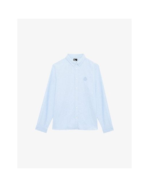 The Kooples Blue Crest-Embroidered Regular-Fit Cotton Shirt for men