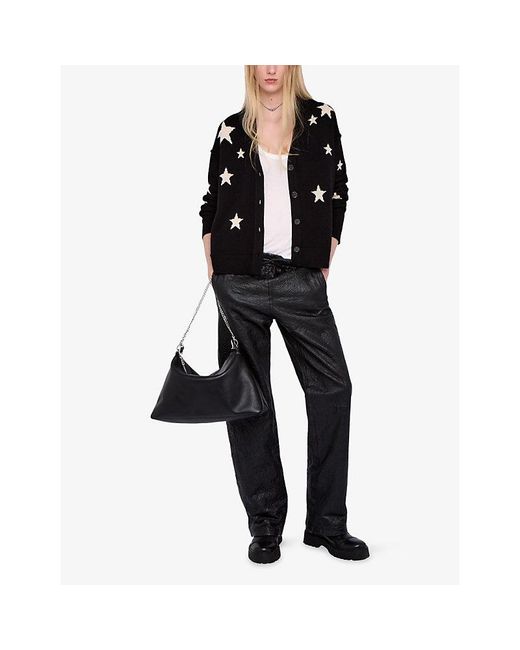 Zadig & Voltaire Black Mirkaz Star-Motif Cashmere Cardigan