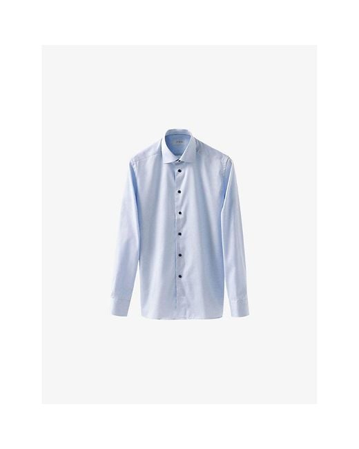 Eton of Sweden Blue Solid Signature Contemporary-Fit Cotton Twill Shirt for men