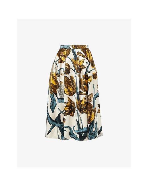 Erdem White Floral-Print Midi Skirt