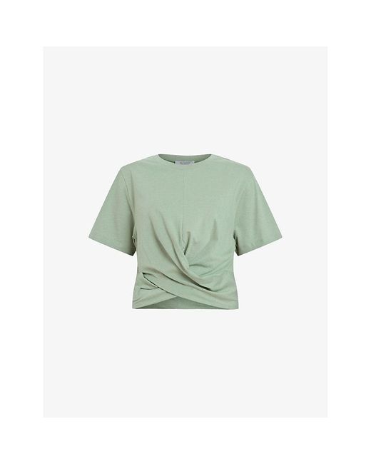 AllSaints Green Mallinson Cross-over Cropped Cotton T-shirt