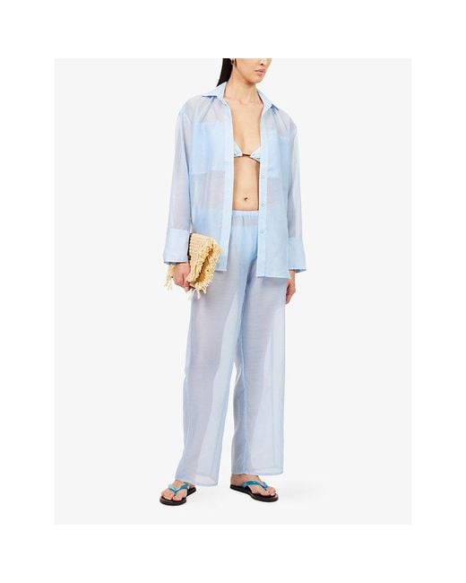 4th & Reckless Blue Geri Wide-Leg Sheer Trousers
