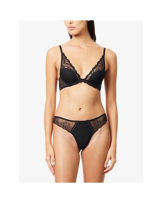 Calvin Klein Black Sensual Floral-Embroidered Stretch-Lace Plunge Bra
