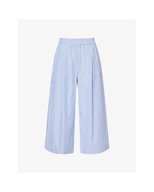 Weekend by Maxmara Blue Fleur Striped Cotton-Poplin Trousers