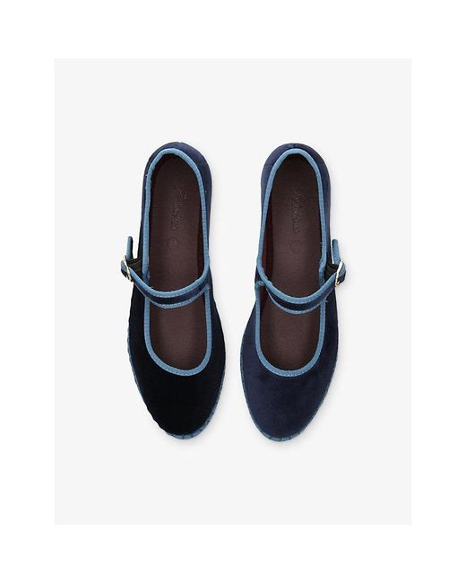 Flabelus Blue Montague Cotton-Velvet Mary Jane Flats