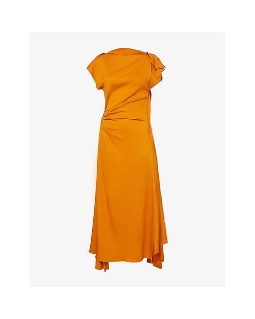 Victoria Beckham Orange Draped Asymmetric Stretch-Woven Midi Dress