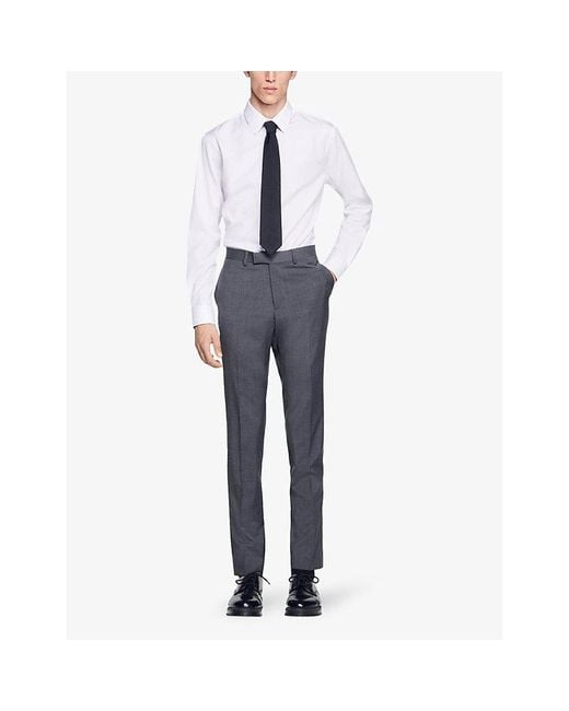 Sandro Gray Pressed-crease Straight-leg Mid-rise Virgin-wool Trousers X for men