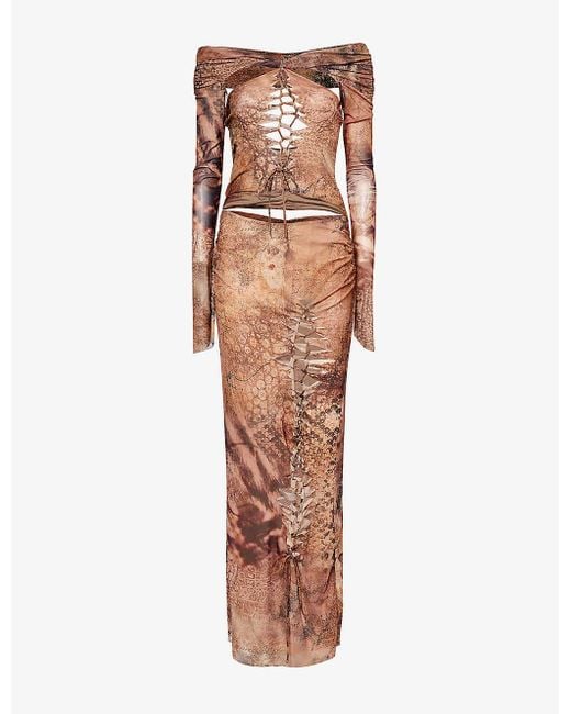 Jaded London Brown Animal-print Cut-out Stretch-woven Maxi Dress