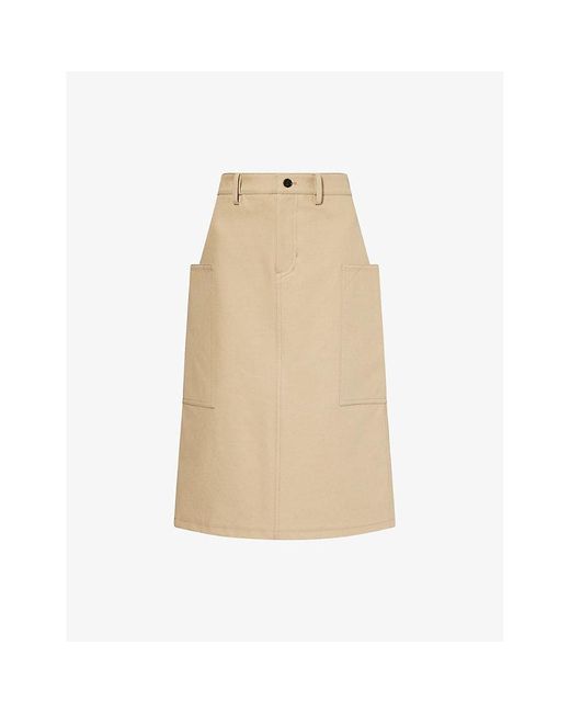 Gucci Natural Patch-Pockets High-Waist Cotton Midi Skirt