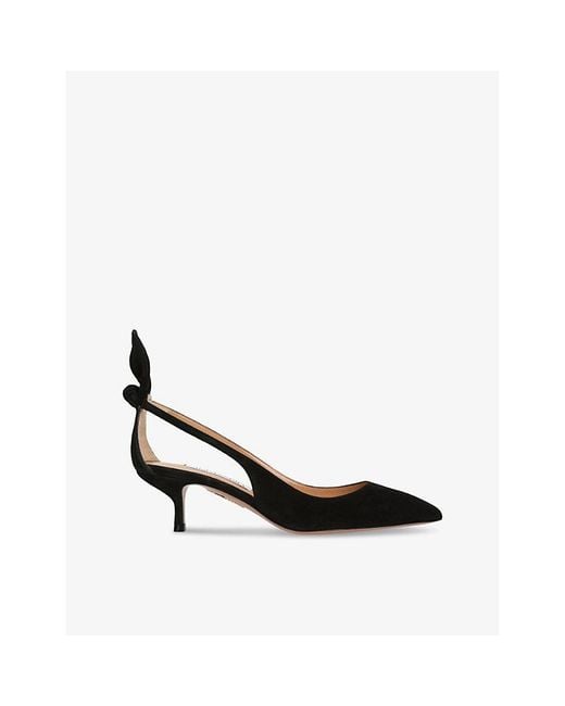 Aquazzura Black Bow Tie Suede Heeled Pumps