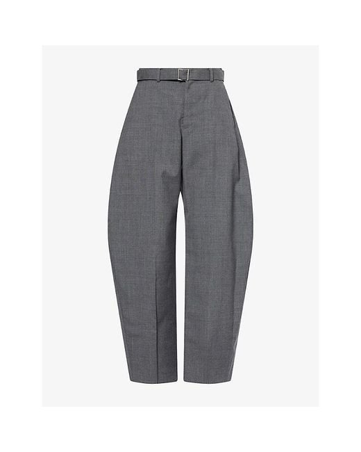 Sacai Gray Curved-Leg High-Rise Wool Suit Trousers