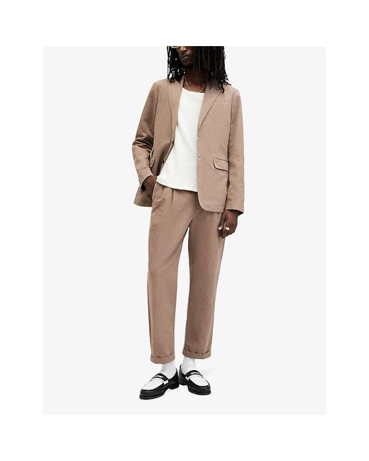AllSaints Brown Sainte Notch-lapel Cotton-blend Blazer for men