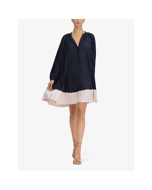 Reiss Blue Gabby Relaxed-fit Pleated Woven Mini Dress