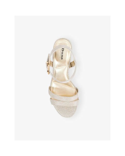 Dune White Merisa Metallic-Woven Block-Heel Sandals