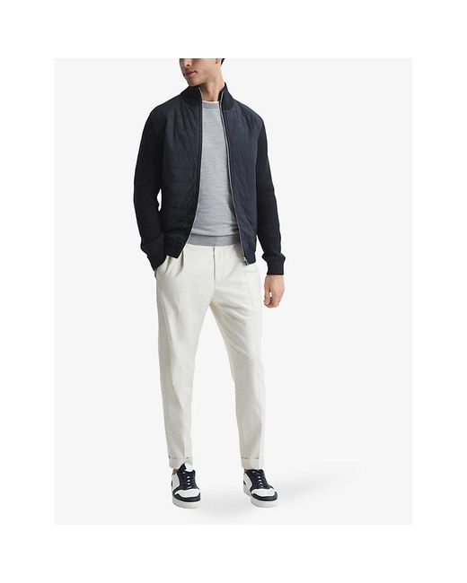 Reiss Blue Trainer Crewneck Stretch-Knit Jumper for men