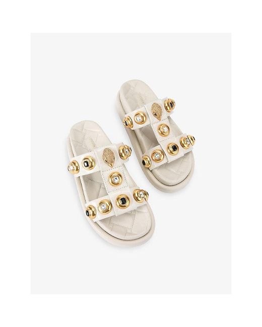 Kurt Geiger White Orson Stud-Embellished Leather Sandals