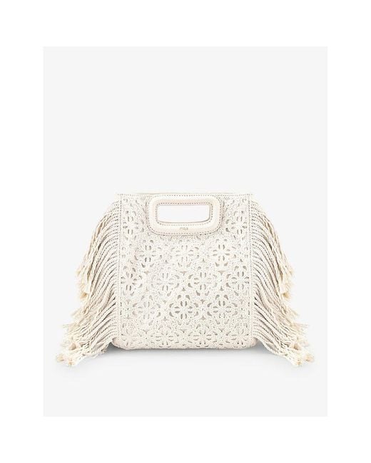 Maje White Miss M Embroidered Woven Shoulder Bag