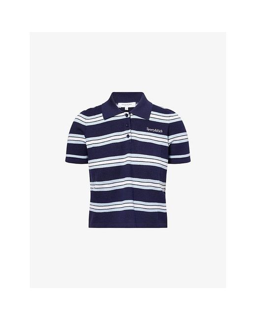 Sporty & Rich Blue Josie Striped Silk And Cotton-Blend Polo Shirt